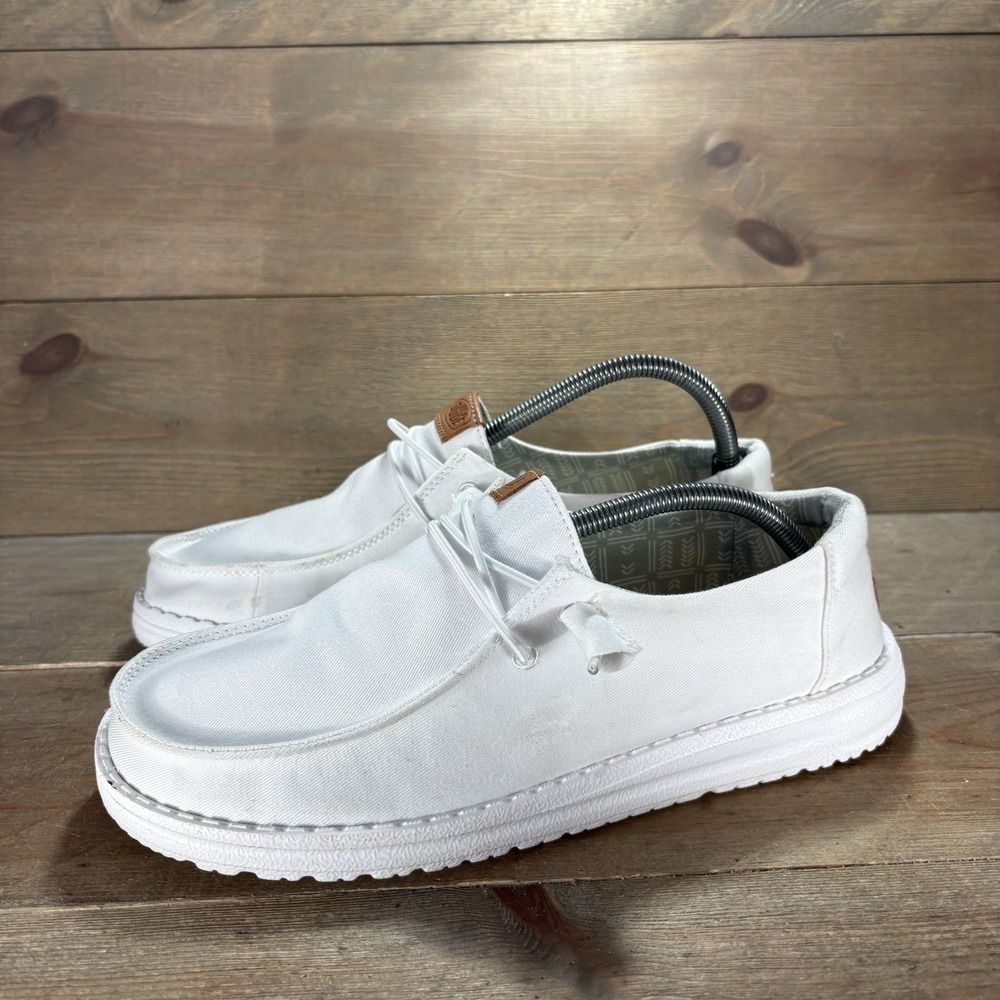 Hey Dude Wendy Womens size 9 shoes white Canvas Stretch Lace Up Loafers sneakers
